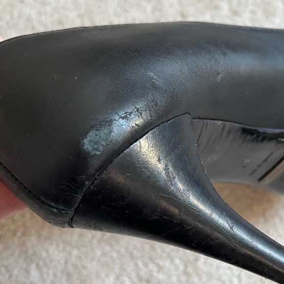 Burberry Black Leather Peep Toe Platform Slip On Pumps Heels Shoes Sz. 37 (7) - Picture 7 of 8